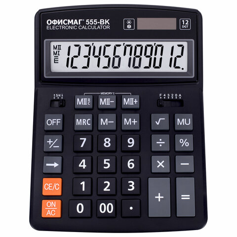 Калькулятор настольный ОФИСМАГ 12-BK (206x155мм), 12 разрядов, дв.питание, ЧЕРНЫЙ, 271729