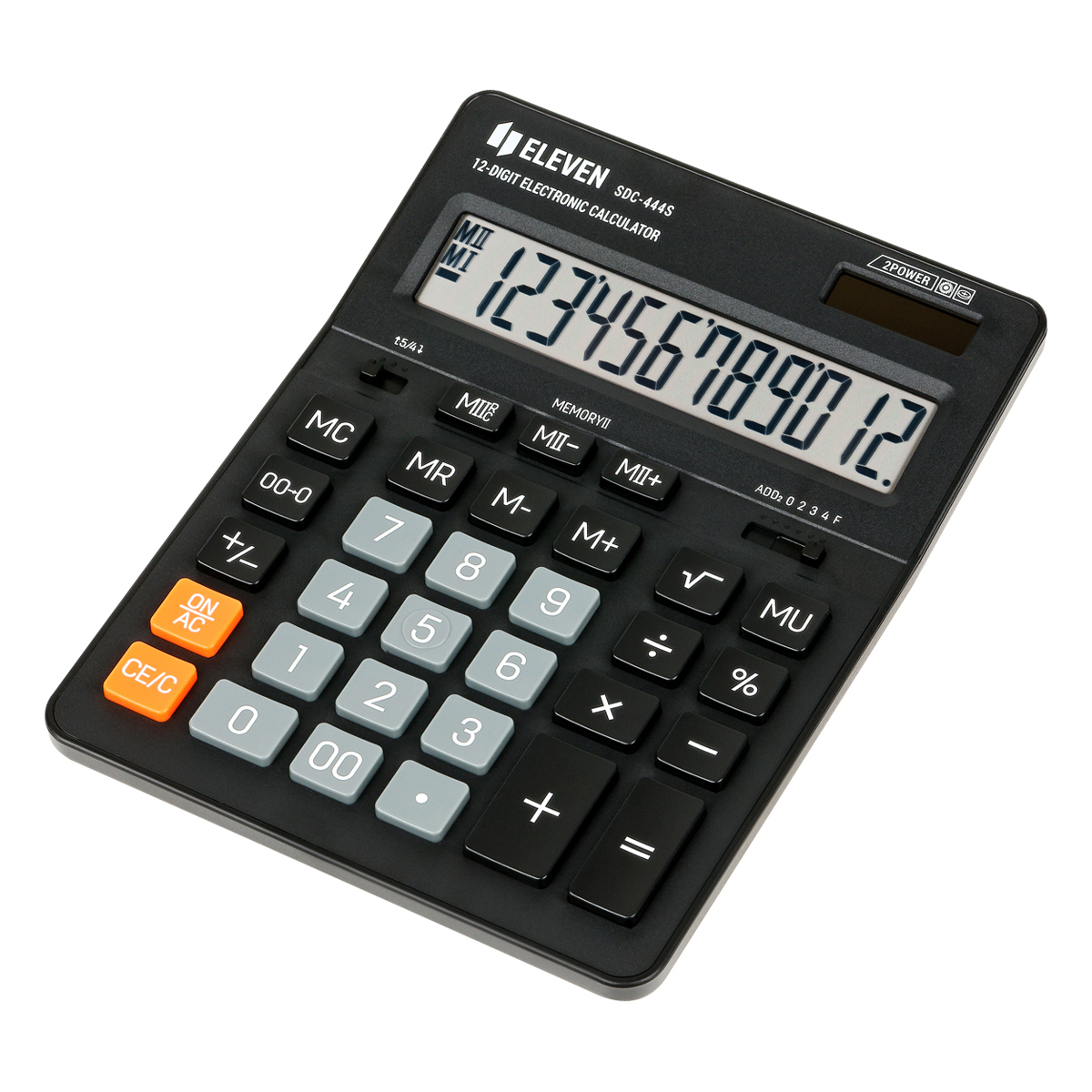 Калькулятор настольный Eleven SDC-444S, 12 разрядов, двойное питание, 153*199*31мм, черный