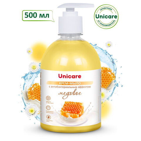 Мыло-крем жидкое с антибактериальным эффектом 500мл UNICARE "Медовое", с дозатором, ш, UC501062