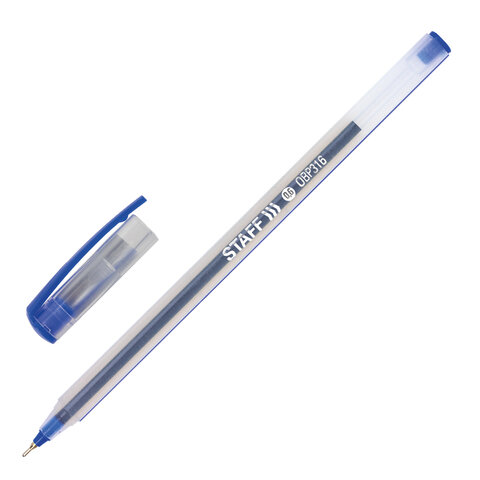 Ручка шариковая масляная STAFF "OBP-31", СИНЯЯ, корпус матовый, игольчатый узел 0,6 мм, линия письма 0,3 мм, 143021