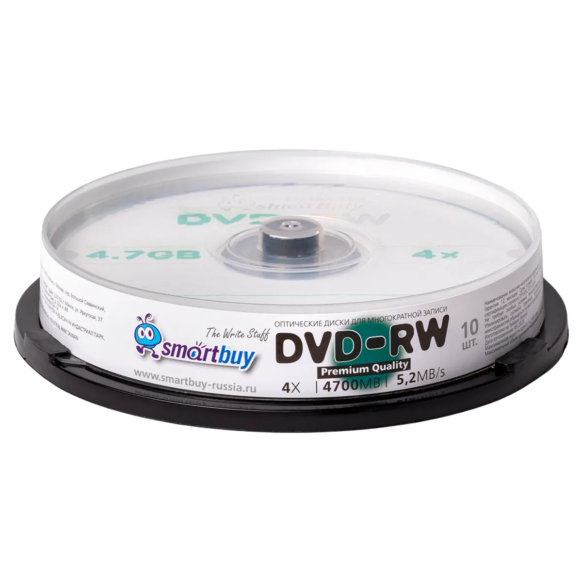 Диск DVD-RW 4.7Gb Smart buy 4x Cake Box (10шт)