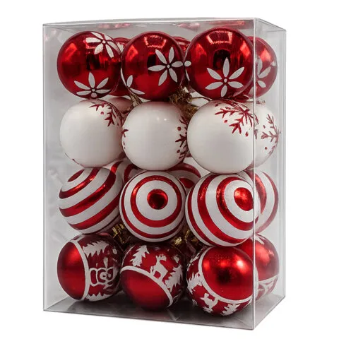Шары ёлочные, НАБОР 24 штуки, 6 см, "Red&White Winter", пластик, белый/красный, ЗОЛОТАЯ СКАЗКА, 592897
