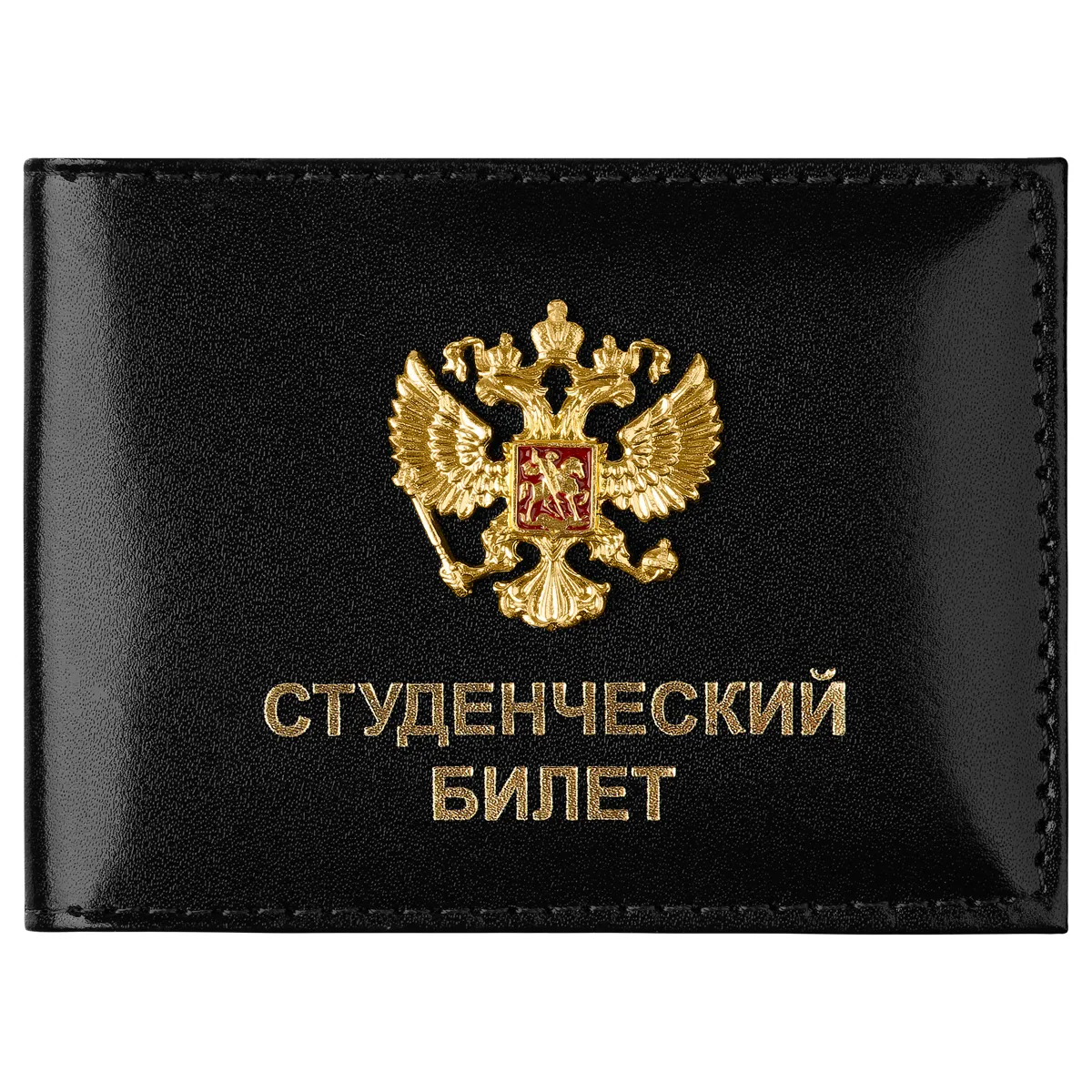 Обложка для студенческого билета ОfficeSpace натуральная кожа Шик, тиснение "Студенческий билет", подклад текстиль, черный, металлический шильд Герб