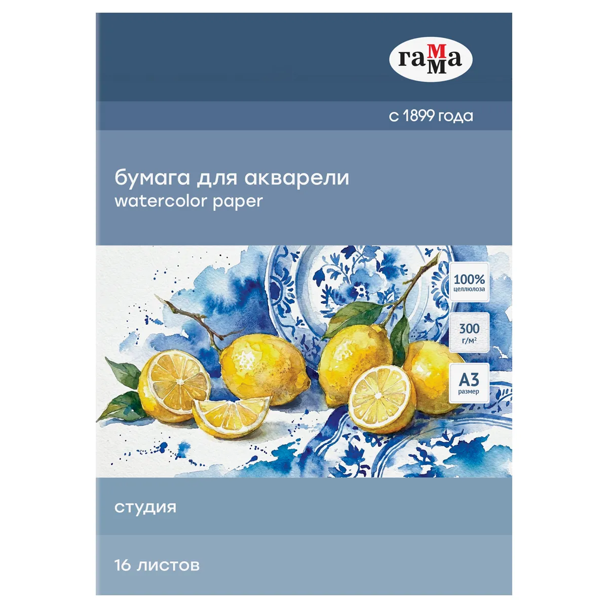 Папка для акварели, 16л., А3 Гамма "Студия", 300г/м2, среднее зерно, молочный