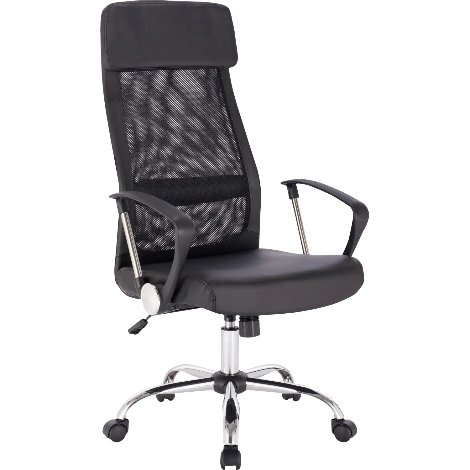 Кресло BN_Sp_EChair-589 TPU сетка/кожзам черный, хром
