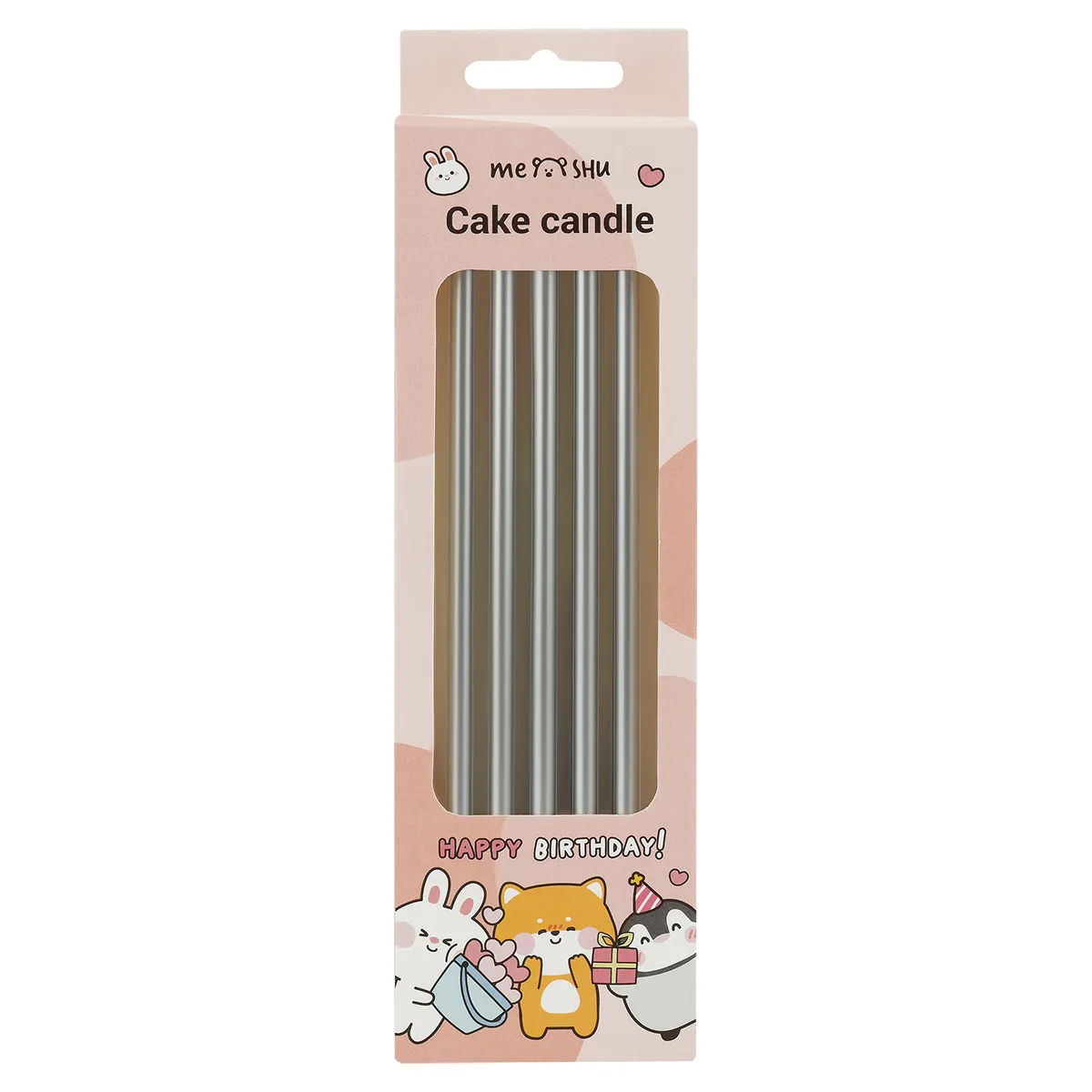 Свечи для торта с держателями MESHU "Straight silver", 14см, 10шт
