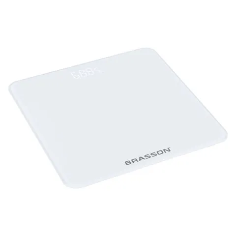 Весы напольные BRASSON (БРАССОН) FS-28С, 28x28 см, электронные, LED-дисплей, до 180 кг, стекло, белые, 458448