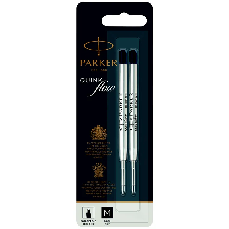 Стержень шариковый объемный Parker "QuinkFlow Ball Point" черный, 98мм, 1,0мм, метал. корпус, 2шт., блистер