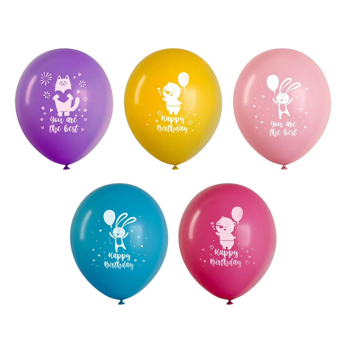 Воздушные шары,  10шт., М12/30см, MESHU "Happy birthday", пастель, ассорти