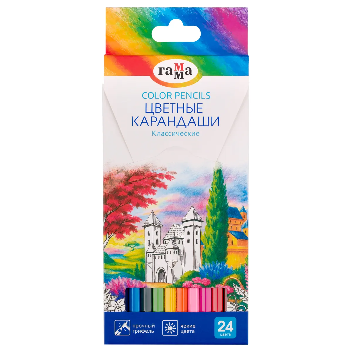 Карандаши цветные Гамма "Классические", 24цв., заточен., картон. упак., европодвес