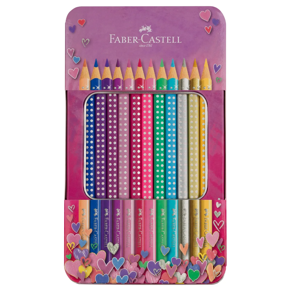 Карандаши цветные Faber-Castel "Sparkle", 12 цв., трехгран., метал. короб