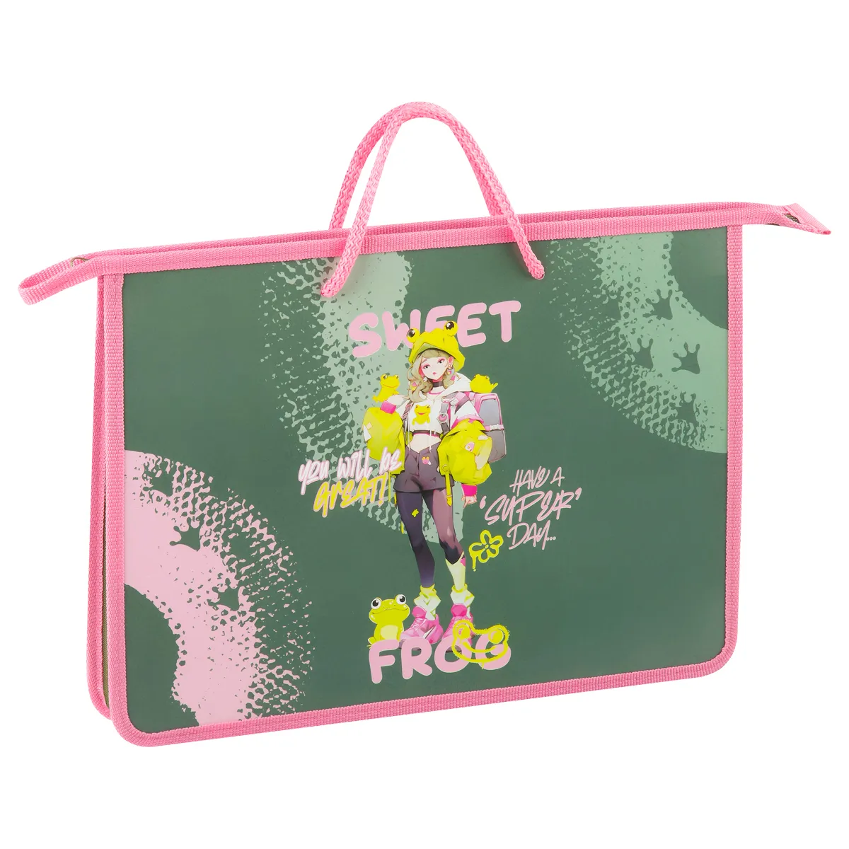 Папка с ручками А4 ArtSpace "Sweet Frog", пластик, на молнии, 45мм