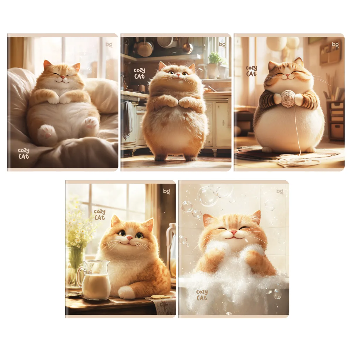 Тетрадь 48л., А5, клетка BG "Cozy cat", выборочный лак