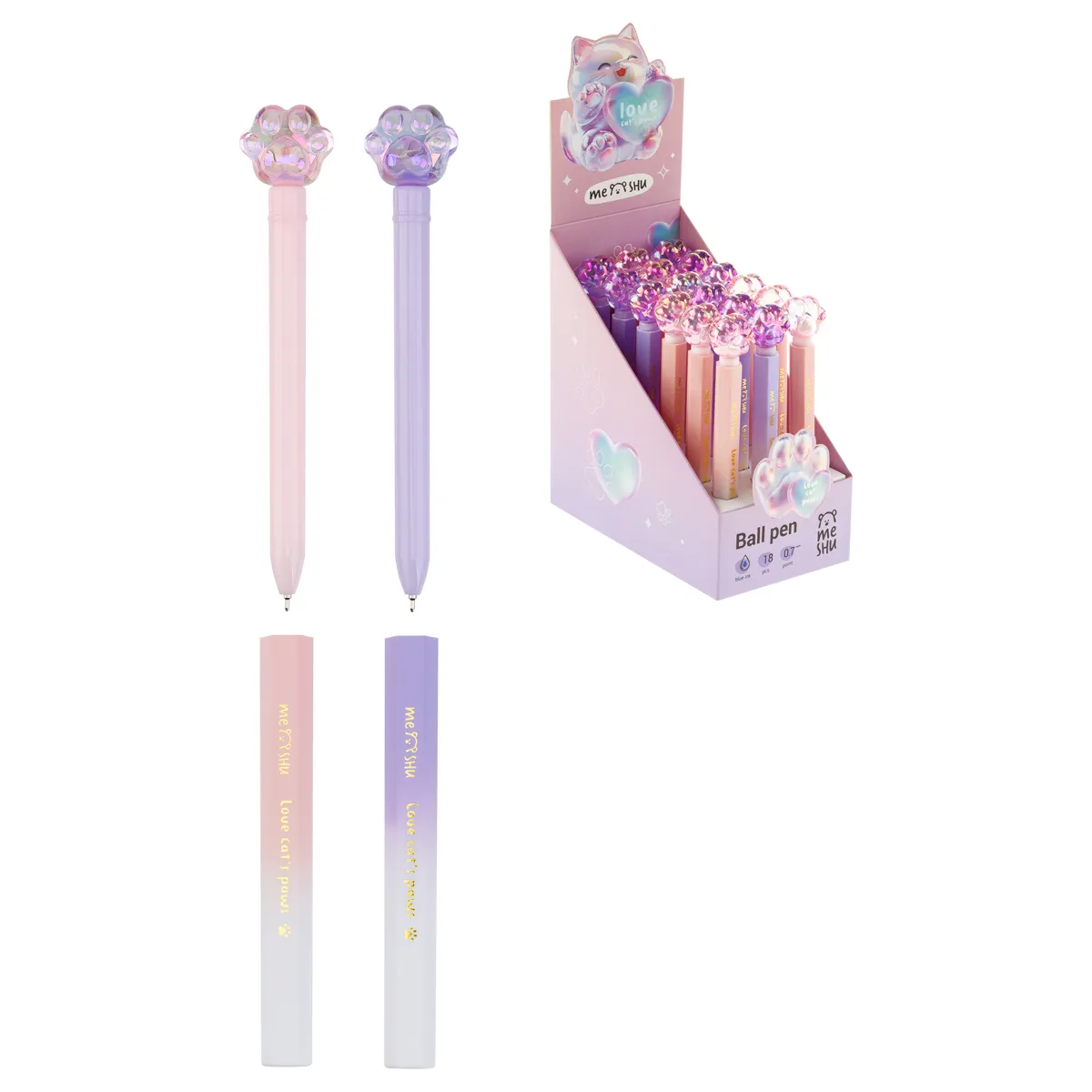 Ручка шариковая MESHU "Glossy Paw" синяя, 0,7мм, корпус ассорти