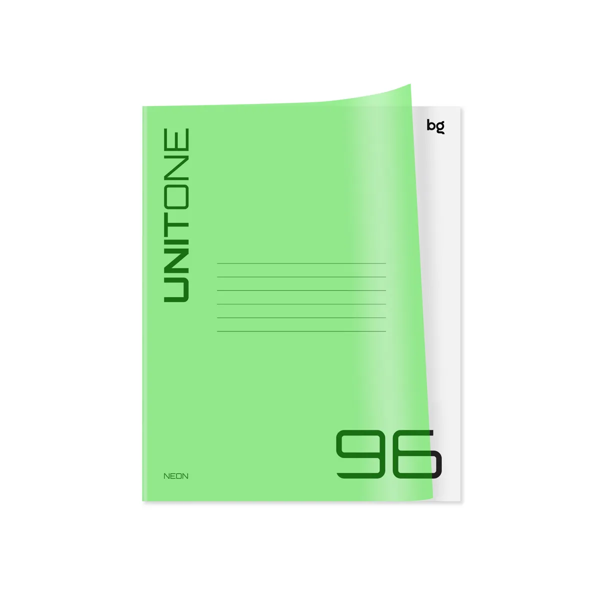 Тетрадь 96л. клетка BG "UniTone. Neon", пластиковая обложка, неон салатовый