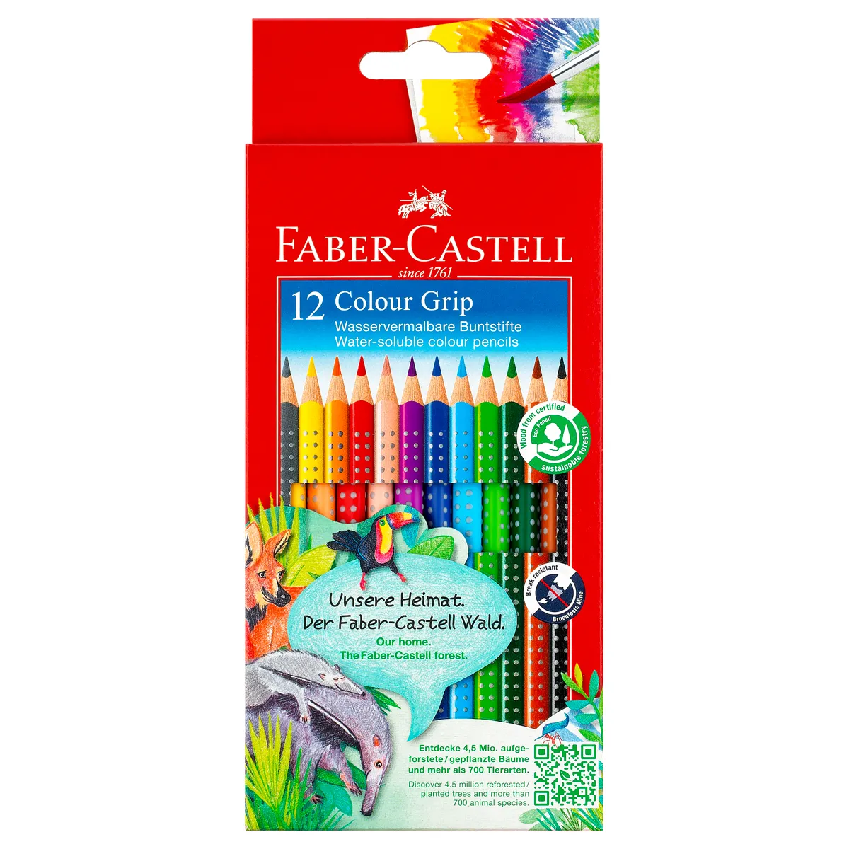 Карандаши цветные Faber-Castell "Grip", 12цв., трехгран., заточен., картон, европодвес
