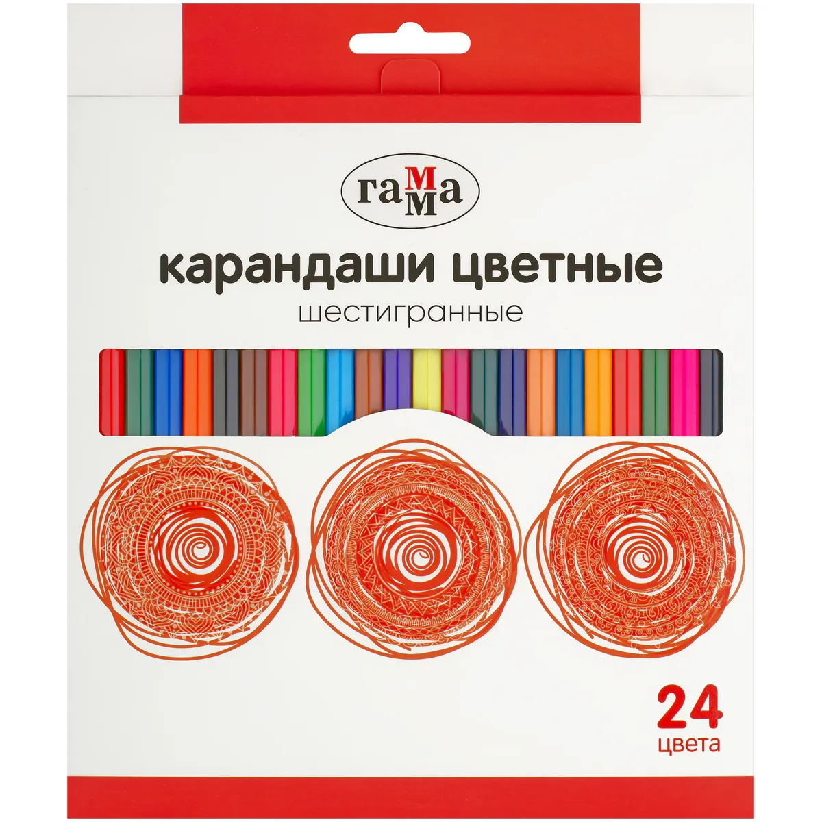 Карандаши цветные Гамма, Юбилейная серия, 24цв., шестигранные, заточен., картон. упаковка, европодвес