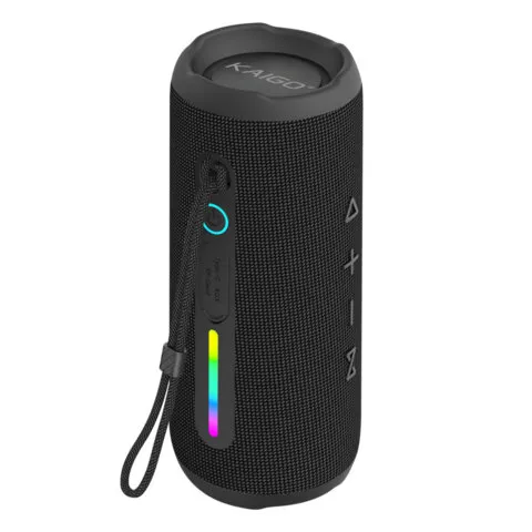 Колонка портативная влагозащищенная KAIGO (КАЙГО) BT16T, 10 Вт, Bluetooth, Micro SD, AUX, RGB, TWS, IPX7, черная, 514225