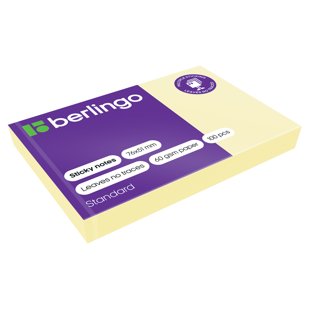 Самоклеящийся блок Berlingo "Standard", 76*51мм, 100л, желтый