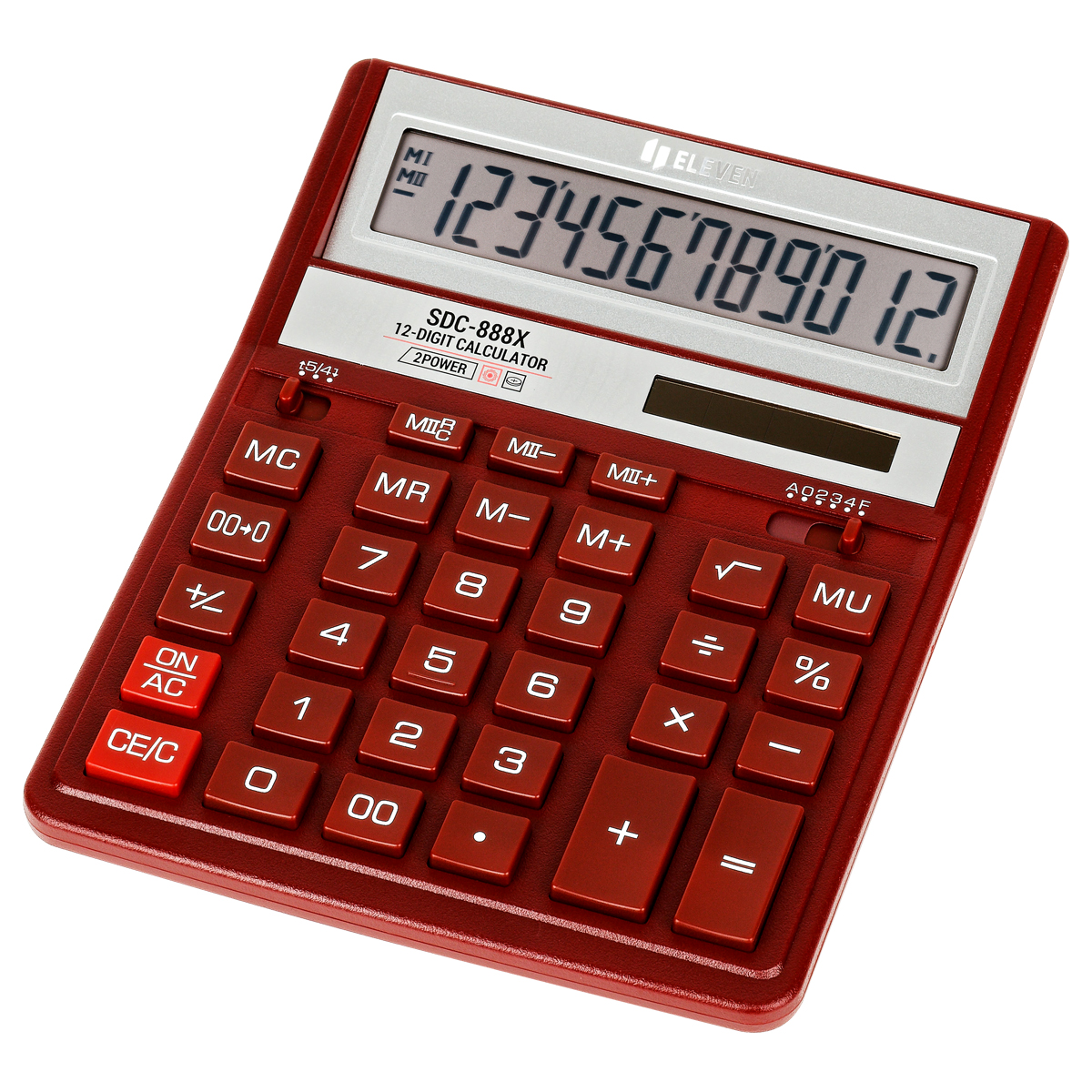 Калькулятор настольный Eleven SDC-888XRD, 12 разрядов, двойное питание, 158*203*31мм, красный