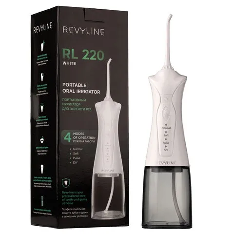 Ирригатор для полости рта REVYLINE RL 220, емкость резервуара 0,3 л, 2 насадки, белый, 7943