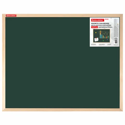 Доска для мела магнитная 50х70 см, зеленая, деревянная рамка, BRAUBERG Standard, 238799