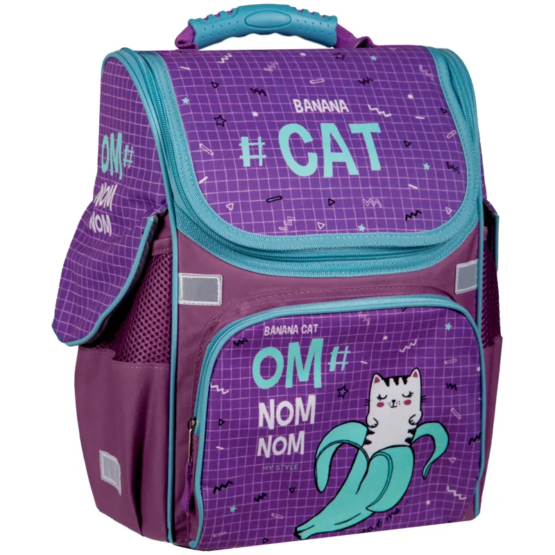 Ранец ArtSpace Junior "Banana Cat" фиолетовый 37*28*21см, 1 отделение, 3 кармана, анатомическая спинка