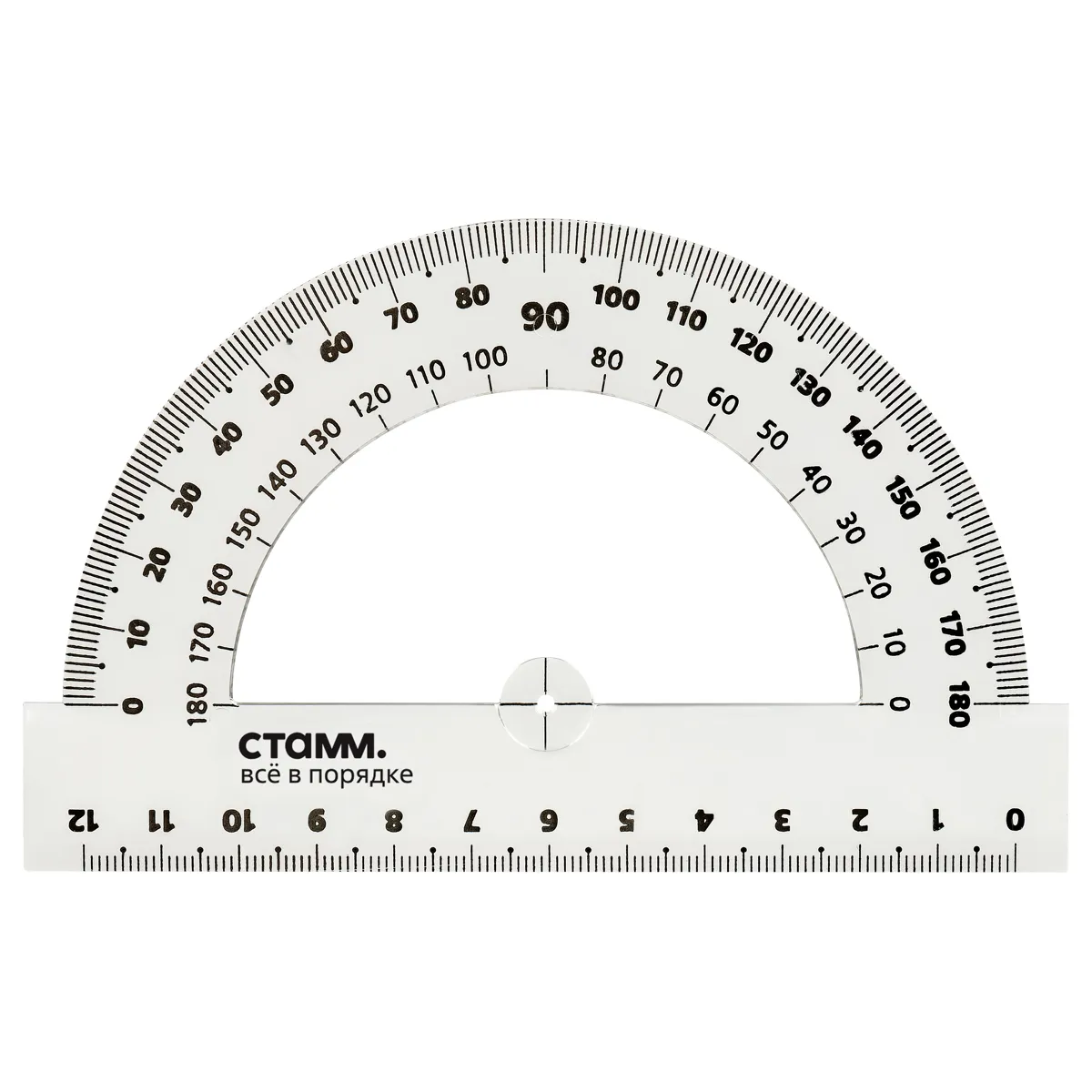 Транспортир 12см, 180° СТАММ, прозрачный бесцветный
