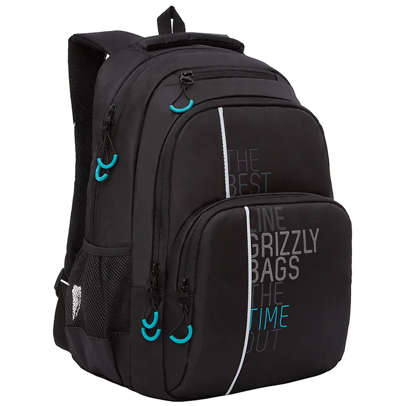Рюкзак Grizzly, 32*45*23см, 2 отделения, 3 кармана, анатомическая спинка, черный-бюрюзовый