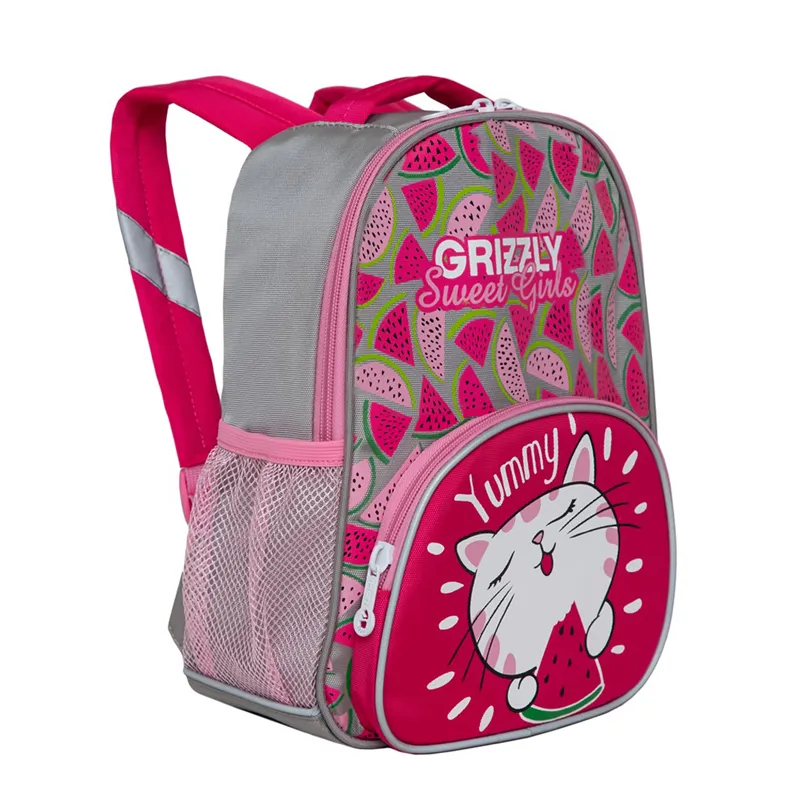 Рюкзак детский Grizzly, 23*30*11см, 1 отделение, 3 кармана, укрепленная спинка, розовый/серый