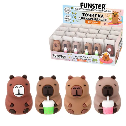 Точилка фигурная FUNSTER (ФАНСТЕР) "Капибара", 1 отверстие, ассорти, в дисплее, 274059