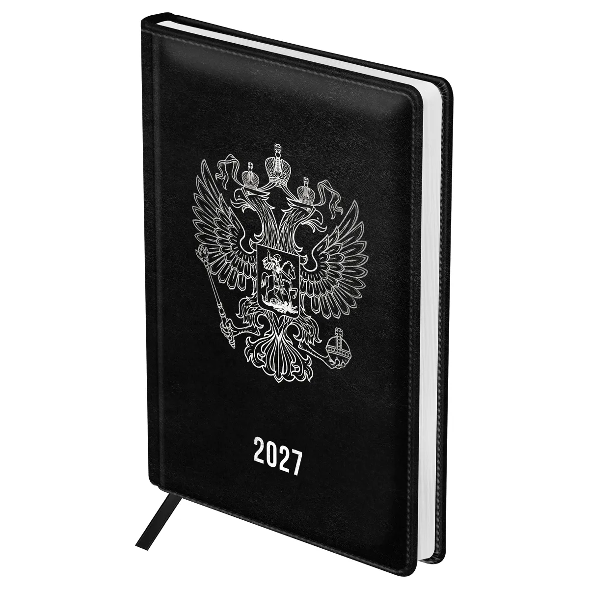 Ежедневник датированный 2027г., А5, 176л., твердый переплет, кожзам, BG "Орел", черный