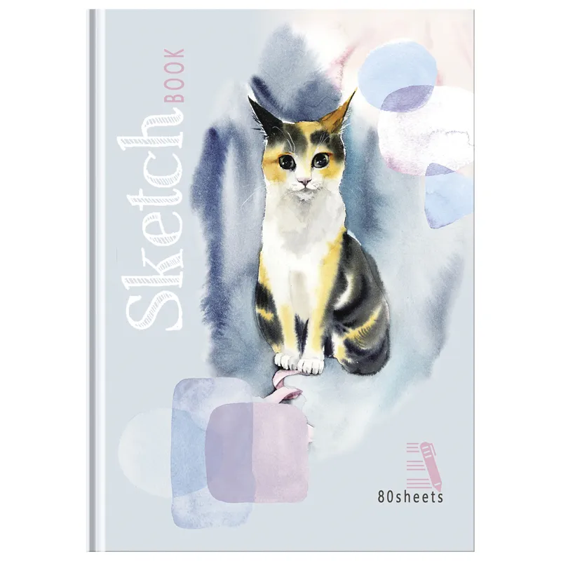 Скетчбук 80л., А5 7БЦ BG "Трехцветная кошка", матовая ламинация, 80г/м2, бежевый блок