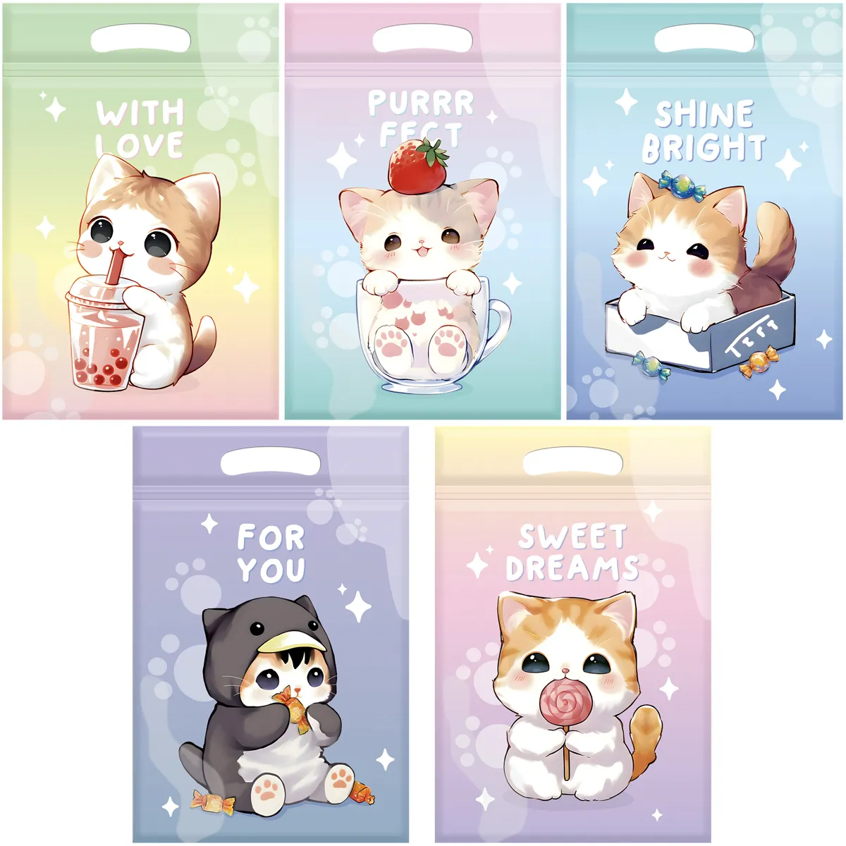 Набор подарочных пакетов 15*22 см, зип-лок, MESHU "Cute kitten", 35шт.