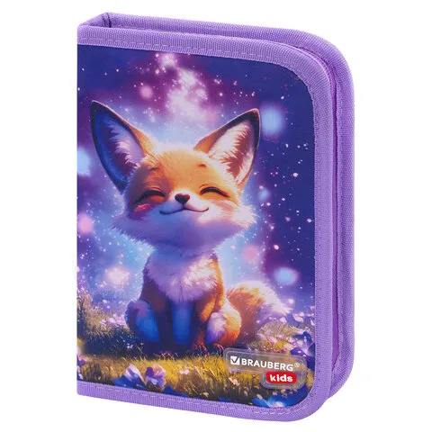 Пенал BRAUBERG KIDS, 1 отделение, 2 откидные планки, 21х14 см, "Лисичкин дзен", 274544