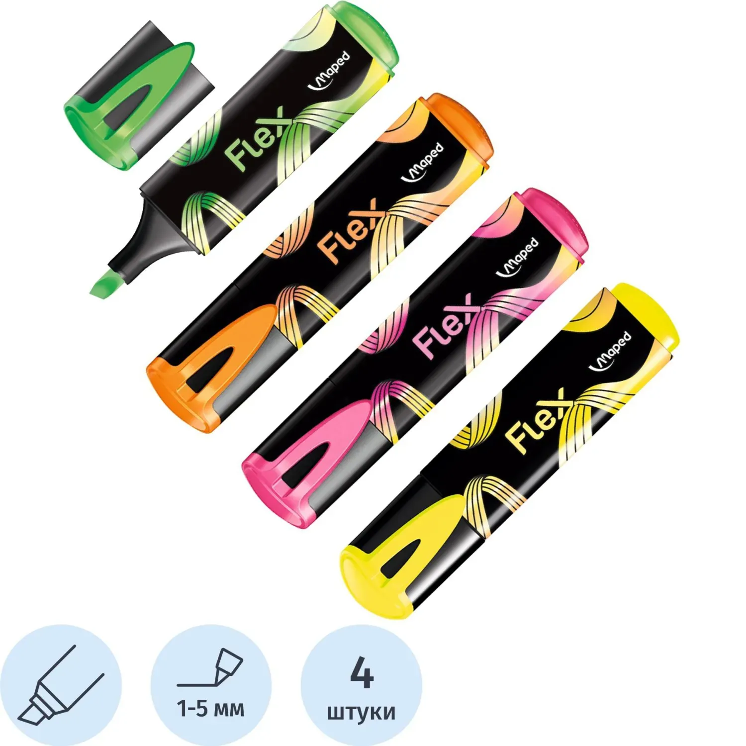 Набор текстовыделителей Maped FLUO PEP'S FLEX,1-5мм,4цв/наб, 740300