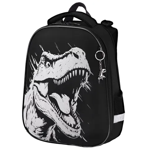 Ранец BRAUBERG SHINY, 2 отделения, с брелком, Scary dino, СВЕТЯЩИЙСЯ РИСУНОК, 38х28х14 см, 273143