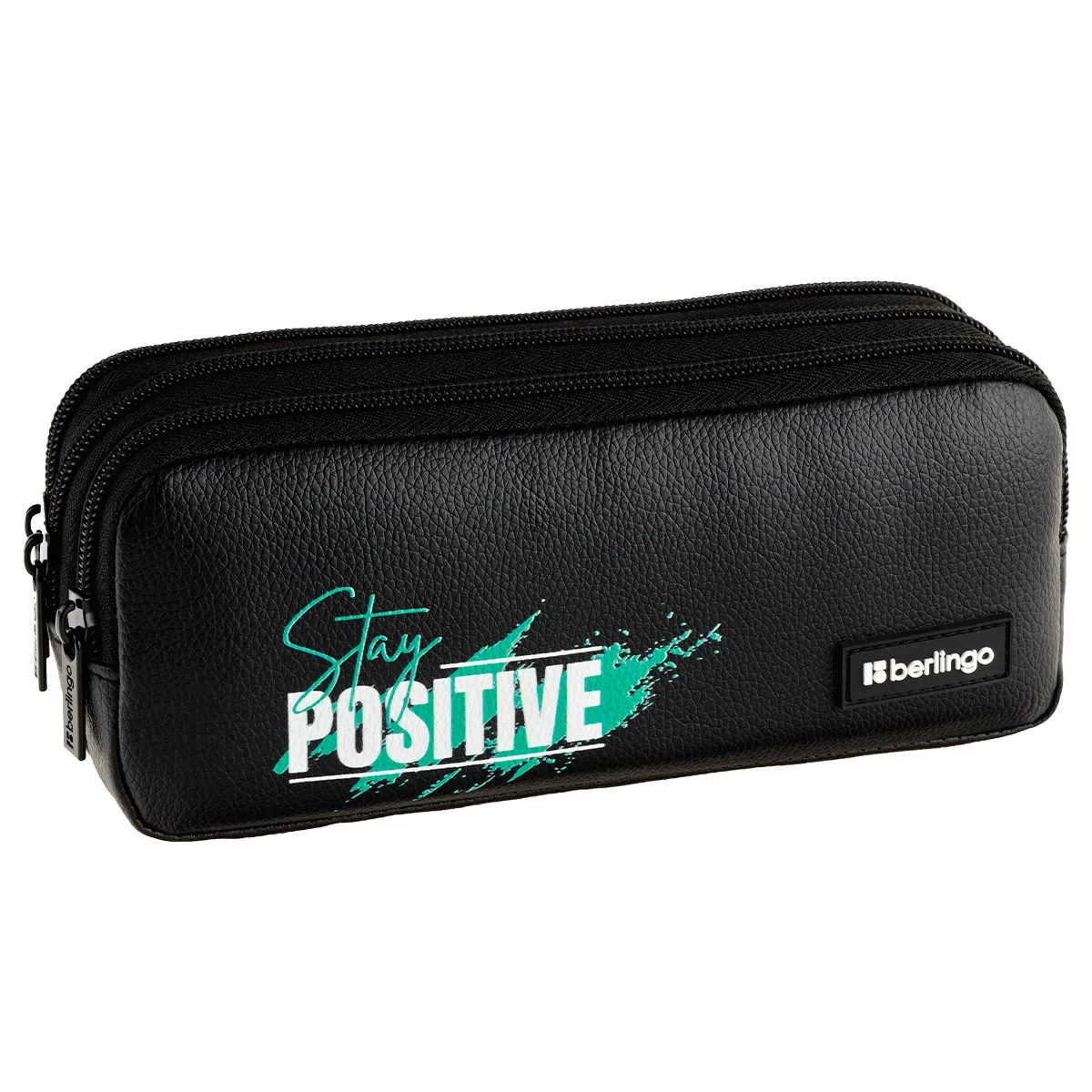 Пенал мягкий 3 отделения, 210*85*55 мм, Berlingo, "Stay positive", полиэстер+экокожа
