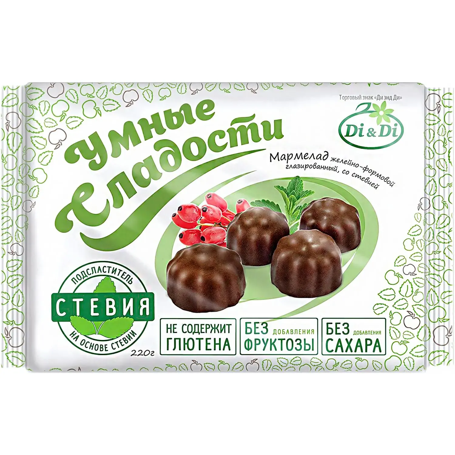 Мармелад Умные сладости Di&Di желейный в шоколадной глазури,стевия, 220г