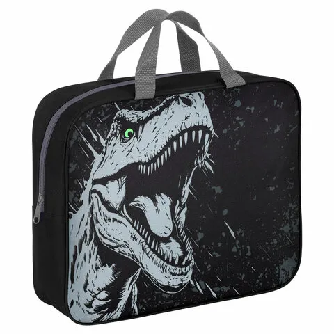 Папка на молнии с ручками BRAUBERG А4, 1 отделение, полиэстер, 80 мм, "Scary dino", 273308