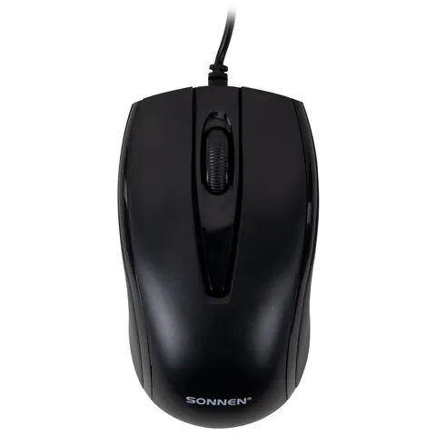 Мышь проводная БЕСШУМНАЯ USB, 1200 dpi, 2 кнопки + колесо-кнопка, оптическая, SONNEN K520, черная, 513944