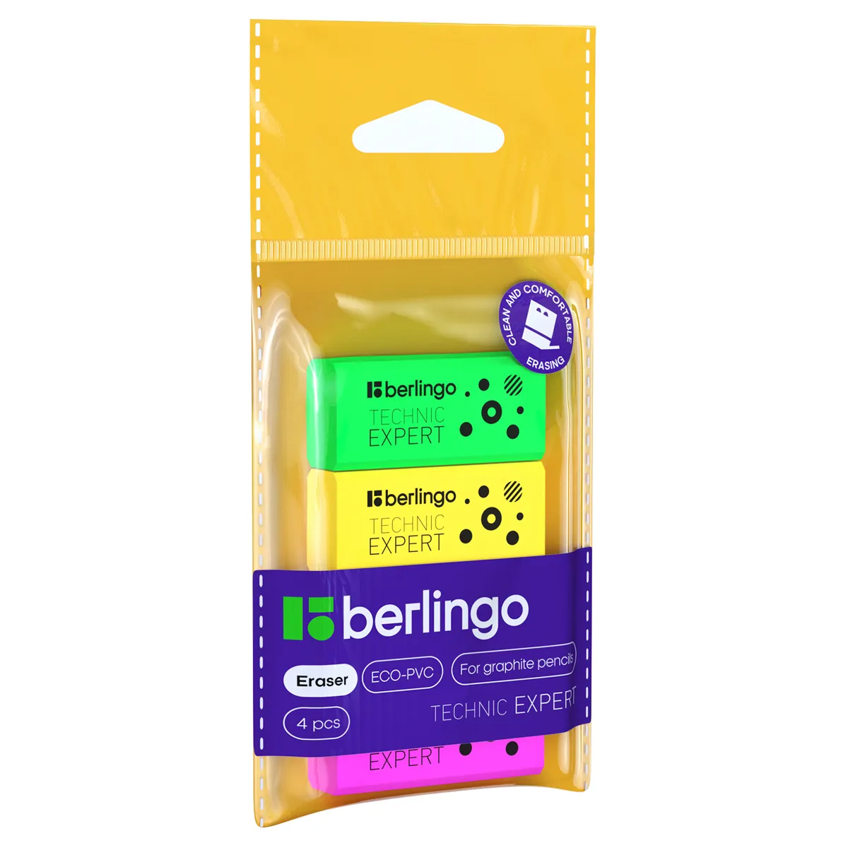 Ластик Berlingo "Technic Expert", 4шт., прямоугольные, 40*18*11мм, пакет с европодвесом