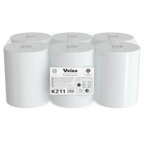 Полотенца бумажные рулонные 150 м, VEIRO Professional (H1) COMFORT, 1-слойные, КОМПЛЕКТ 6 рулонов, K211