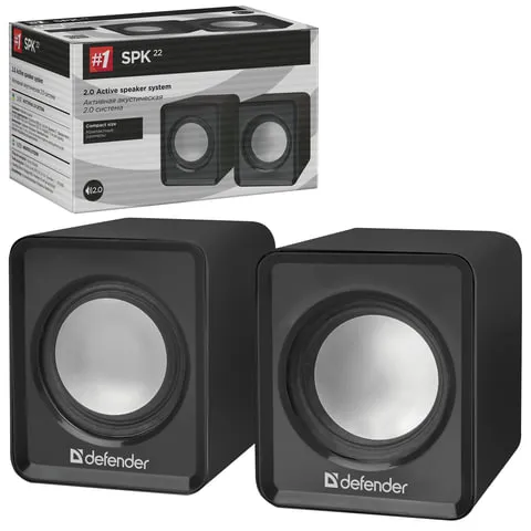 Колонки компьютерные DEFENDER SPK 22, 2.0, 2х2, 5Вт, пластик, черный, 65503