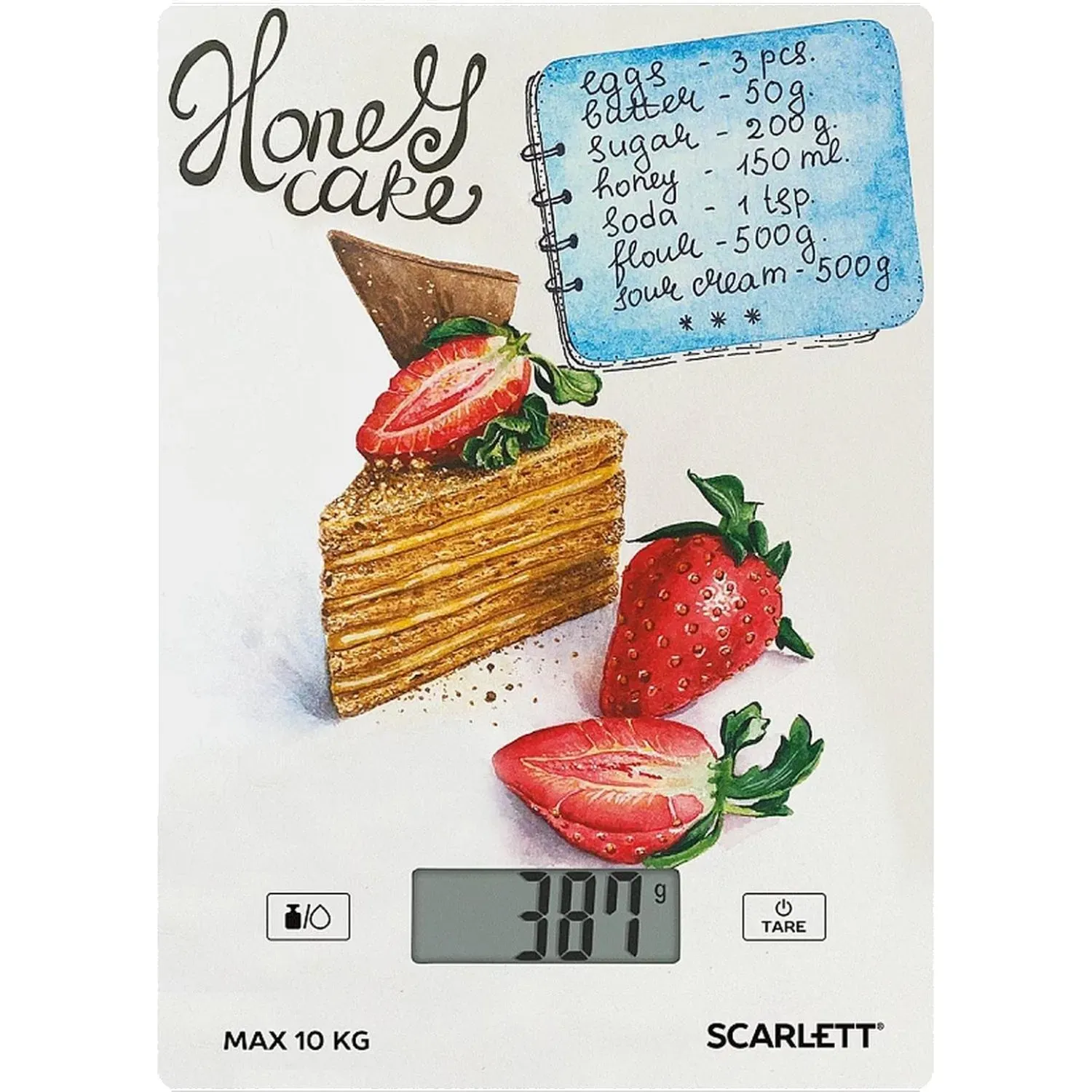 Весы кухонные Scarlett SC-KS57P76, Медовик с клубникой