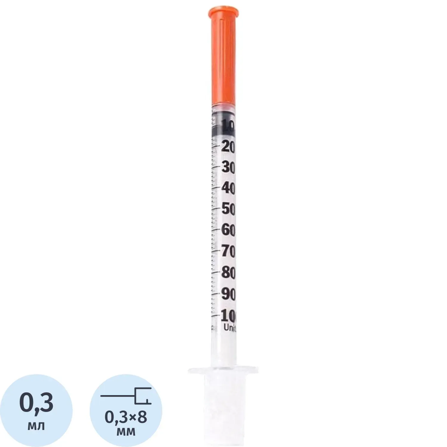 Шприц инсулиновый U-100 0,3мл 30G(0,3х8) инт. 10шт/уп BD
