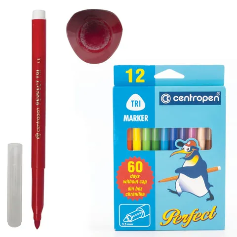 Фломастеры 12 ЦВЕТОВ CENTROPEN "Just Perfect", смываемые, устойчивы к высыханию, 2510/12KK, 725101201