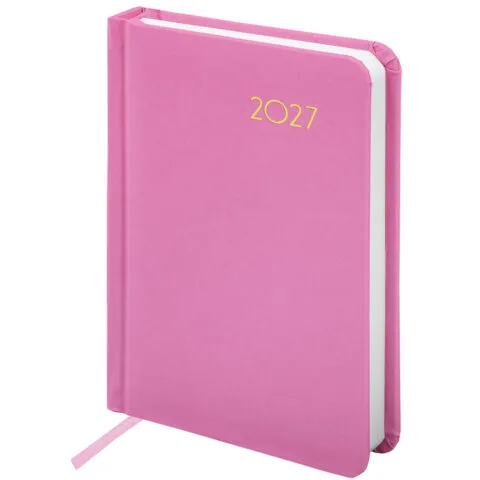 Ежедневник датированный 2027, МАЛЫЙ ФОРМАТ, 100х150 мм, А6, BRAUBERG "Select", балакрон, розовый, 118116