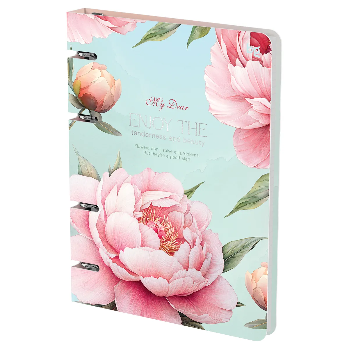 Тетрадь на кольцах А5, 120л., BG "Розовые розы", картон, soft-touch ламинация, тиснение фольгой