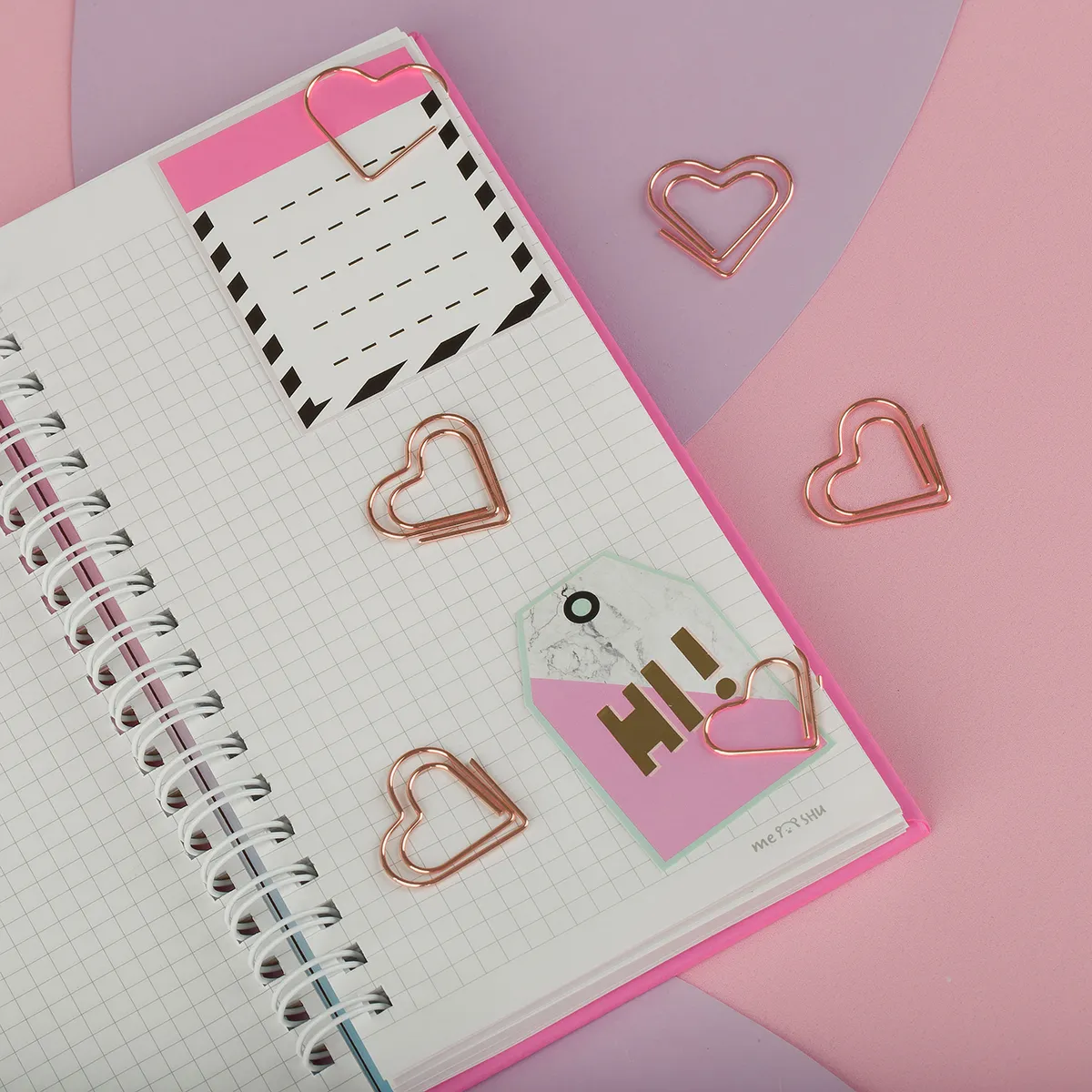Скрепки фигурные 27мм, MESHU "Hearts", 6шт., пакет с европодвесом
